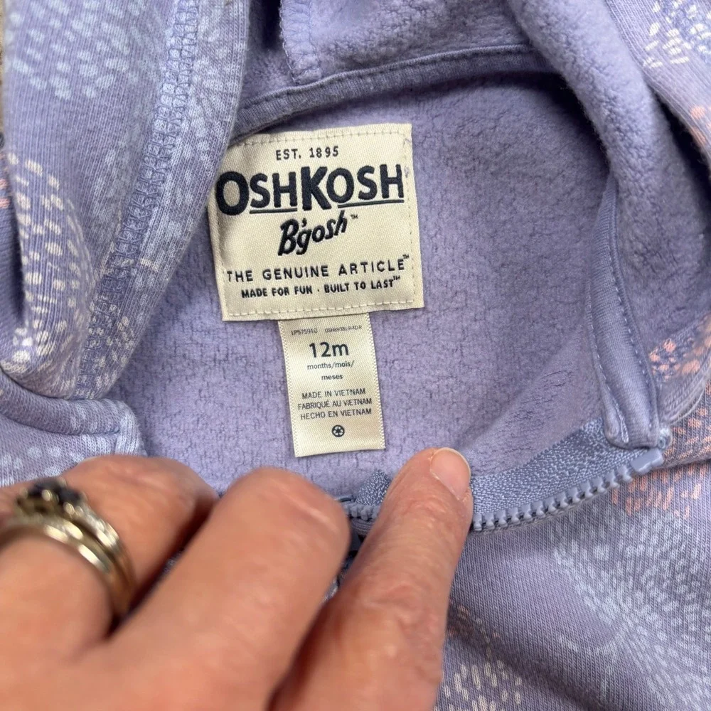 OshKosh B'gosh Toddler Girl 12 Months‎ Lavender Butterfly Zip Up Hoodie